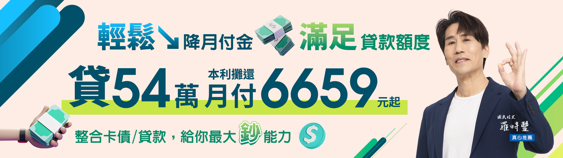 輕鬆降月付金，滿足貸款額度，貸54萬月付6659元起
