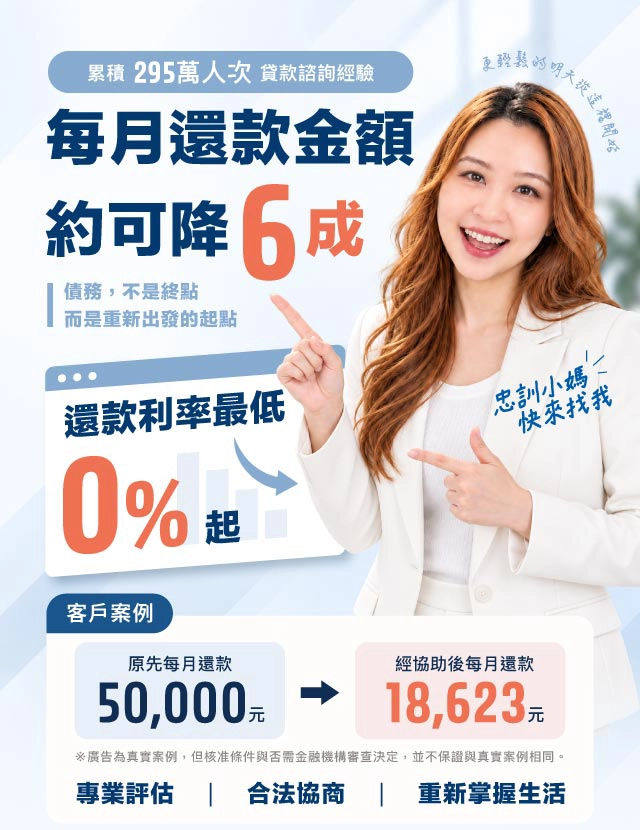 擺脫貸款催收，還款利率最低0%起，每月還款金額約可降6成